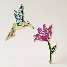 Hummingbird & Pink Lily Flower Gift Pin Set