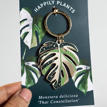 Monstera Thai Constellation Plant Keychain Charm