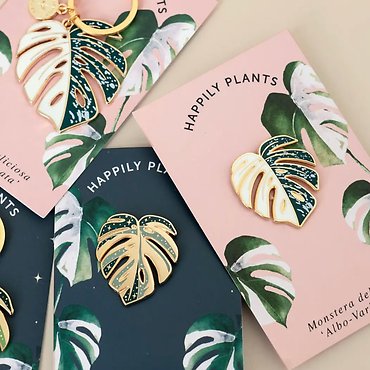 Monstera Thai Constellation Plant Keychain Charm