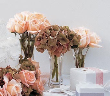 Pink Roses & Hydrangea Vases